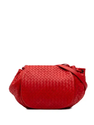 Pre-owned Bottega Veneta 2012-2025 Nappa Intrecciato Flap Crossbody Bag In Red