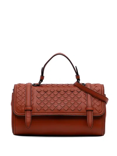 Pre-owned Bottega Veneta 2012-2025 Nappa Intrecciato Flap Satchel In Brown