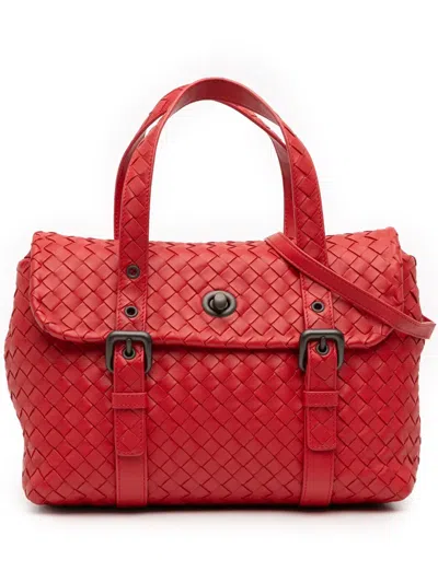 Pre-owned Bottega Veneta 2012-2025 Nappa Intrecciato Flap Satchel In Red