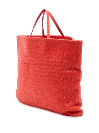 Pre-owned Bottega Veneta 2012-2025 Nappa Intrecciato Fold Over Satchel In Red