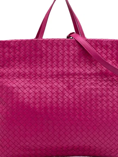 Pre-owned Bottega Veneta 2012-2025 Nappa Intrecciato Fold Over Tote Satchel In Pink