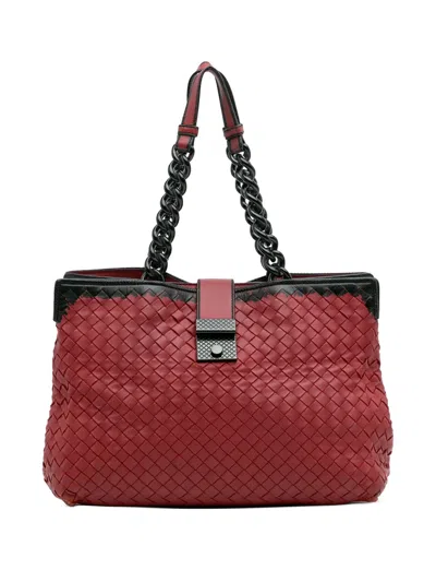 Pre-owned Bottega Veneta 2012-2025 Nappa Intrecciato Karung Glass Tote Bag In Red