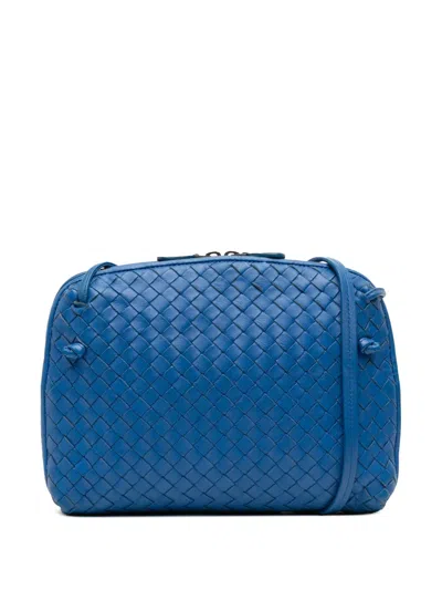 Pre-owned Bottega Veneta 2012-2025 Nappa Intrecciato Nodini Crossbody Bag In Blue