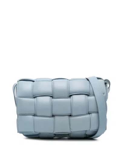 Pre-owned Bottega Veneta 2012-2025 Nappa Intrecciato Padded Cassette Crossbody Bag In Blue