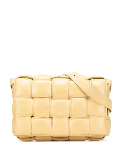 Pre-owned Bottega Veneta 2012-2025 Nappa Intrecciato Padded Cassette Crossbody Bag In Yellow