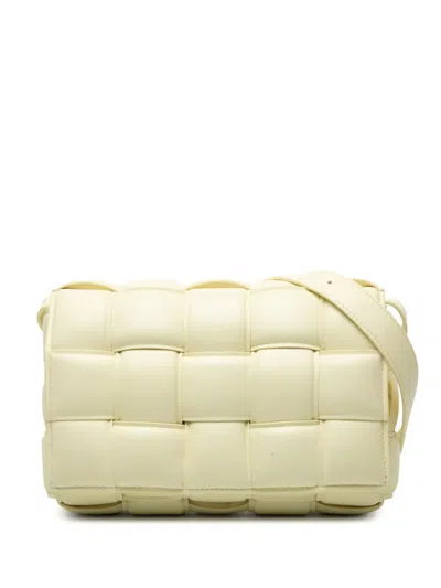 Pre-owned Bottega Veneta 2012-2025 Nappa Intrecciato Padded Cassette Crossbody Bag In Yellow