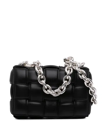 Pre-owned Bottega Veneta 2012-2025 Nappa Intrecciato Padded Chain Cassette Satchel In Black