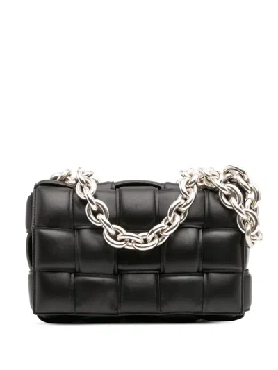 Pre-owned Bottega Veneta 2012-2025 Nappa Intrecciato Padded Chain Cassette Satchel In Black
