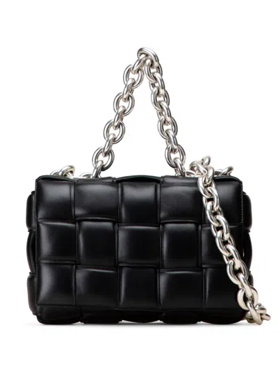 Pre-owned Bottega Veneta 2012-2025 Nappa Intrecciato Padded Chain Cassette Satchel In Black