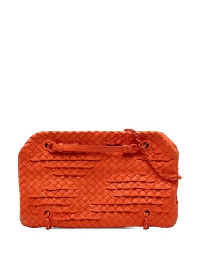 Pre-owned Bottega Veneta 2012-2025 Nappa Intrecciato Ruffle Duo Shoulder Bag In Orange