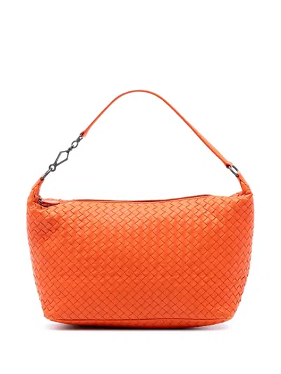 Pre-owned Bottega Veneta 2012-2025 Nappa Intrecciato Shoulder Bag In Orange