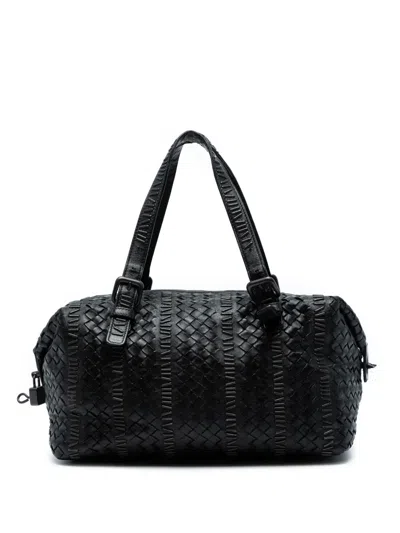 Pre-owned Bottega Veneta 2012-2025 Nappa Intrecciato Stitched Handbag In Black
