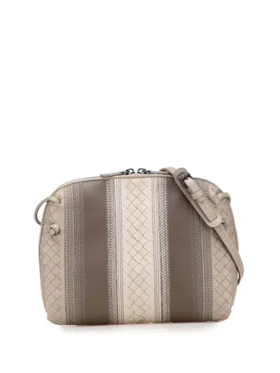 Pre-owned Bottega Veneta 2012-2025 Nappa Intrecciato Striped Nodini Crossbody Bag In Brown