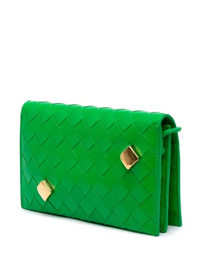Pre-owned Bottega Veneta 2012-2025 Nappa Intrecciato Studded Wallet On Strap Crossbody Bag In Green