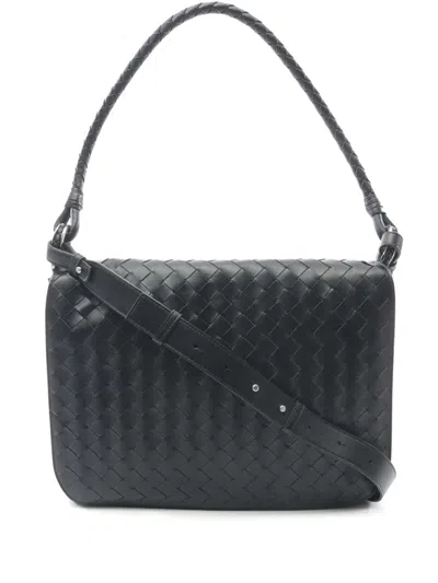 Pre-owned Bottega Veneta 2012-2025 Nappa Intrecciato Swing Messenger Bag Shoulder Bag In Black