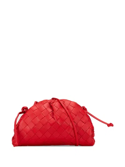 Pre-owned Bottega Veneta 2012-2025 Nappa Intrecciato The Mini Pouch Crossbody Bag In Red