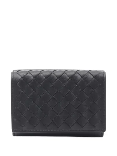 Pre-owned Bottega Veneta 2012-2025 Nappa Intrecciato Trifold Wallet Small Wallets In Black