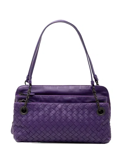 Pre-owned Bottega Veneta 2012-2025 Nappa Intrecciato Triple Zip Shoulder Bag In Purple