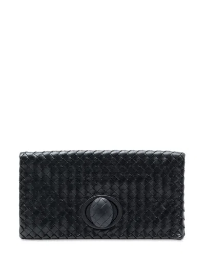 Pre-owned Bottega Veneta 2012-2025 Nappa Intrecciato Turn Lock Clutch Bag In Black