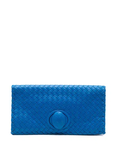 Pre-owned Bottega Veneta 2012-2025 Nappa Intrecciato Turn Lock Clutch Bag In Blue
