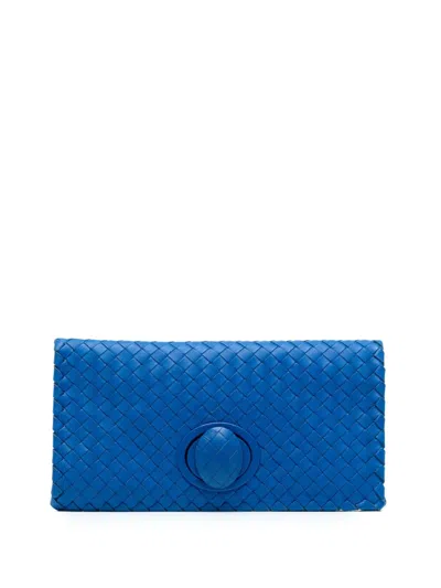 Pre-owned Bottega Veneta 2012-2025 Nappa Intrecciato Turn Lock Clutch Bag In Blue