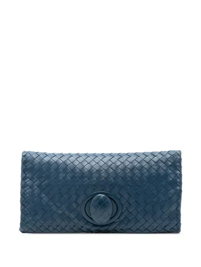 Pre-owned Bottega Veneta 2012-2025 Nappa Intrecciato Turn Lock Clutch Bag In Blue