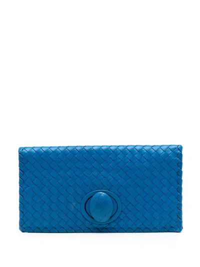 Pre-owned Bottega Veneta 2012-2025 Nappa Intrecciato Turn Lock Clutch Bag In Blue