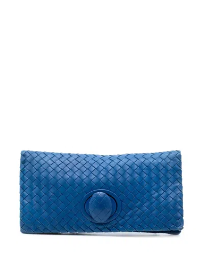 Pre-owned Bottega Veneta 2012-2025 Nappa Intrecciato Turn Lock Clutch Bag In Blue