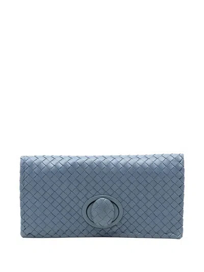 Pre-owned Bottega Veneta 2012-2025 Nappa Intrecciato Turn Lock Clutch Bag In Blue