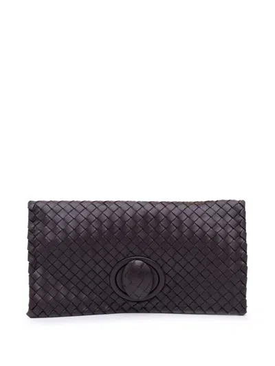 Pre-owned Bottega Veneta 2012-2025 Nappa Intrecciato Turn Lock Clutch Bag In Brown