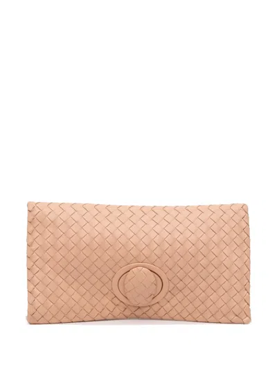Pre-owned Bottega Veneta 2012-2025 Nappa Intrecciato Turn Lock Clutch Bag In Brown