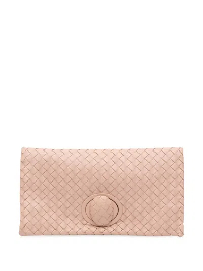 Pre-owned Bottega Veneta 2012-2025 Nappa Intrecciato Turn Lock Clutch Bag In Pink