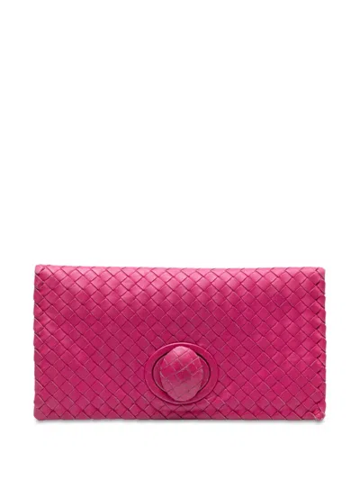 Pre-owned Bottega Veneta 2012-2025 Nappa Intrecciato Turn Lock Clutch Bag In Pink