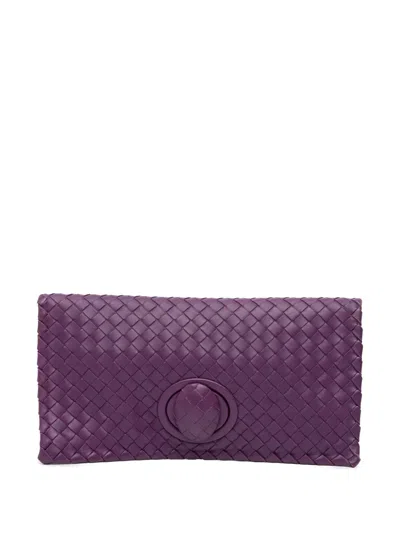 Pre-owned Bottega Veneta 2012-2025 Nappa Intrecciato Turn Lock Clutch Bag In Purple