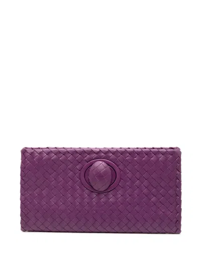 Pre-owned Bottega Veneta 2012-2025 Nappa Intrecciato Turn Lock Clutch Bag In Purple