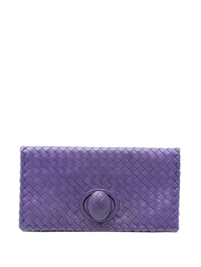 Pre-owned Bottega Veneta 2012-2025 Nappa Intrecciato Turn Lock Clutch Bag In Purple