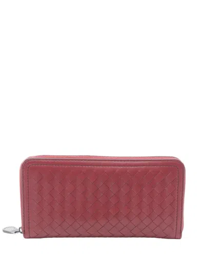 Pre-owned Bottega Veneta 2012-2025 Nappa Intrecciato Zip Around Wallet Long Wallets In Red