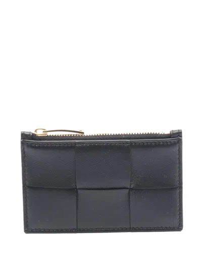 Pre-owned Bottega Veneta 2012-2025 Nappa Intreccio Cassette Zipped Case Card Holder In Black