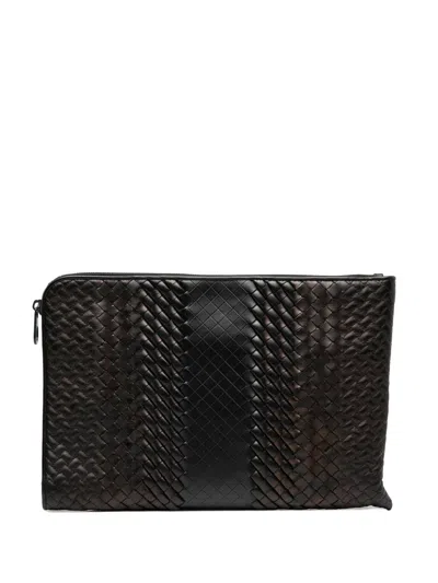 Pre-owned Bottega Veneta 2012-2025 Nappa Intreccio Imperatore Zip Clutch Bag In Brown
