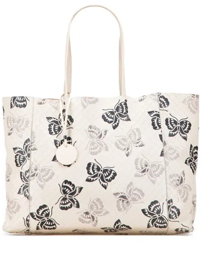 Pre-owned Bottega Veneta 2012-2025 Nappa Intrecciomirage Butterfly Tote Bag In White