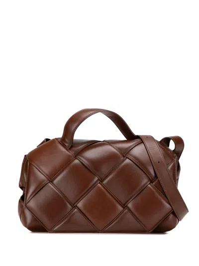 Pre-owned Bottega Veneta 2012-2025 Nappa Maxi Intrecciato Padded Top Handle Bag Satchel In Brown