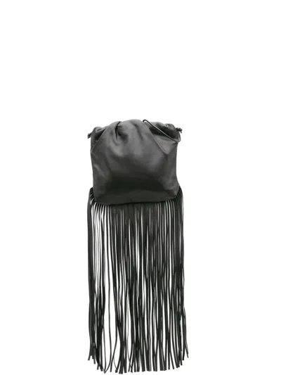 Pre-owned Bottega Veneta 2012-2025 Nappa The Fringe Pouch Shoulder Bag In Black