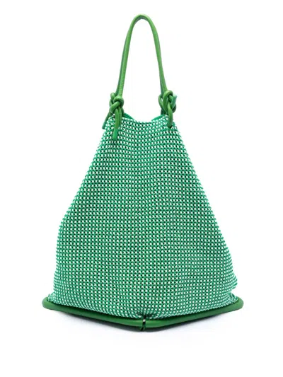 Pre-owned Bottega Veneta 2012-2025 Nylon Crochet Folding Shopper Tote Bag In Green
