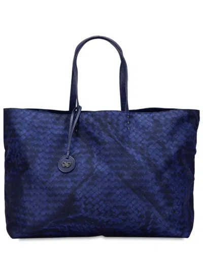 Pre-owned Bottega Veneta 2012-2025 Nylon Intrecciolusion Tote Bag In Blue