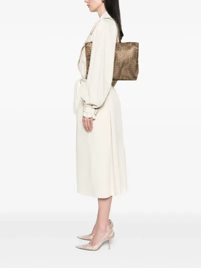 Pre-owned Bottega Veneta 2012-2025 Nylon Intrecciolusion Tote Bag In Brown