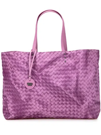 Pre-owned Bottega Veneta 2012-2025 Nylon Intrecciolusion Tote Bag In Purple