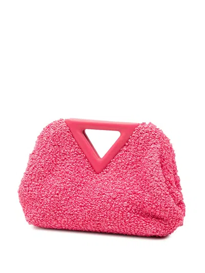 Pre-owned Bottega Veneta 2012-2025 Small Boucle Curly Raffia The Point Triangle Satchel In Pink