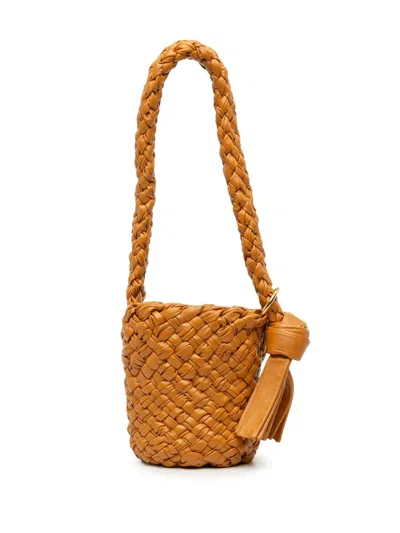 Pre-owned Bottega Veneta 2012-2025 Small Calfskin Intreccio Kalimero Bucket Bag In Brown