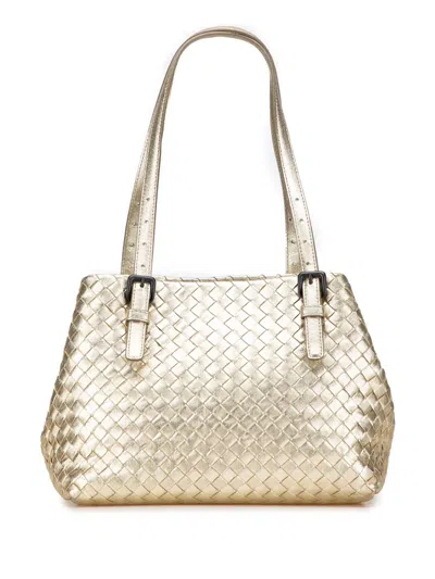 Pre-owned Bottega Veneta 2012-2025 Small Metallic Nappa Intrecciato Cesta Tote Bag In Gold