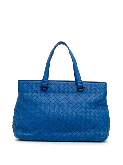 Pre-owned Bottega Veneta 2012-2025 Small Nappa Intrecciato Accordion Satchel In Blue